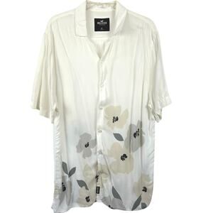 Hollister Button Up Shirt Casual White Men Short Sleeve Beach Surfer Size XL